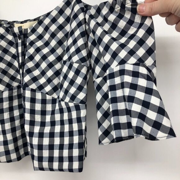 Maje Lapri Gingham Cropped Off Shoulder Top in Checkered black + white size 1 SP - Picture 7 of 16